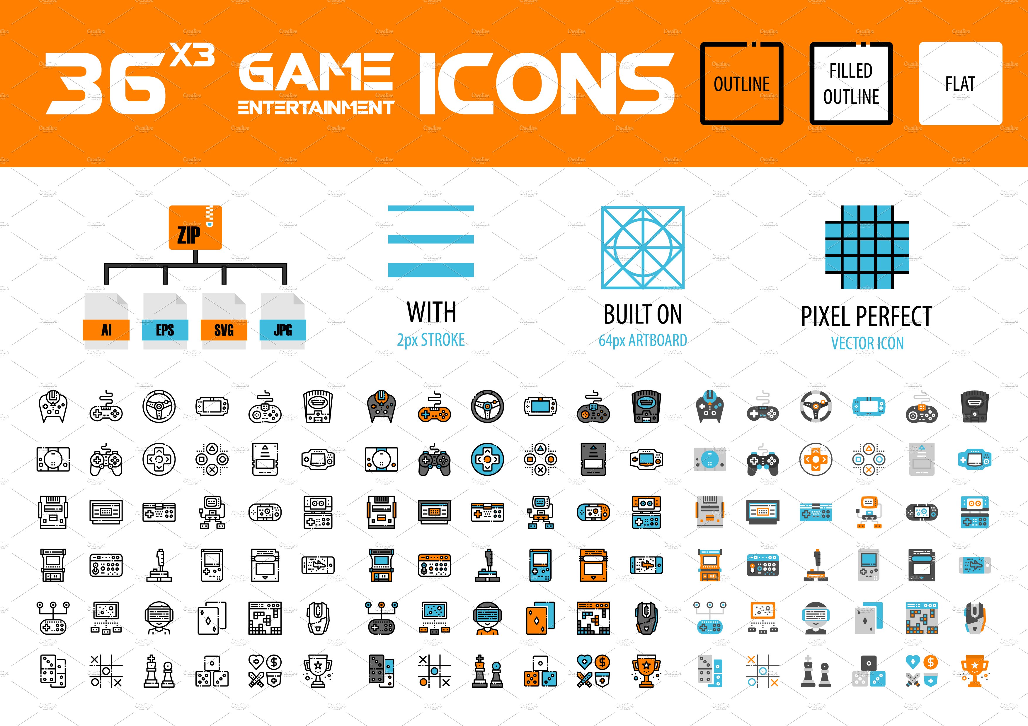 36x3 Game Entertainment icons preview image.