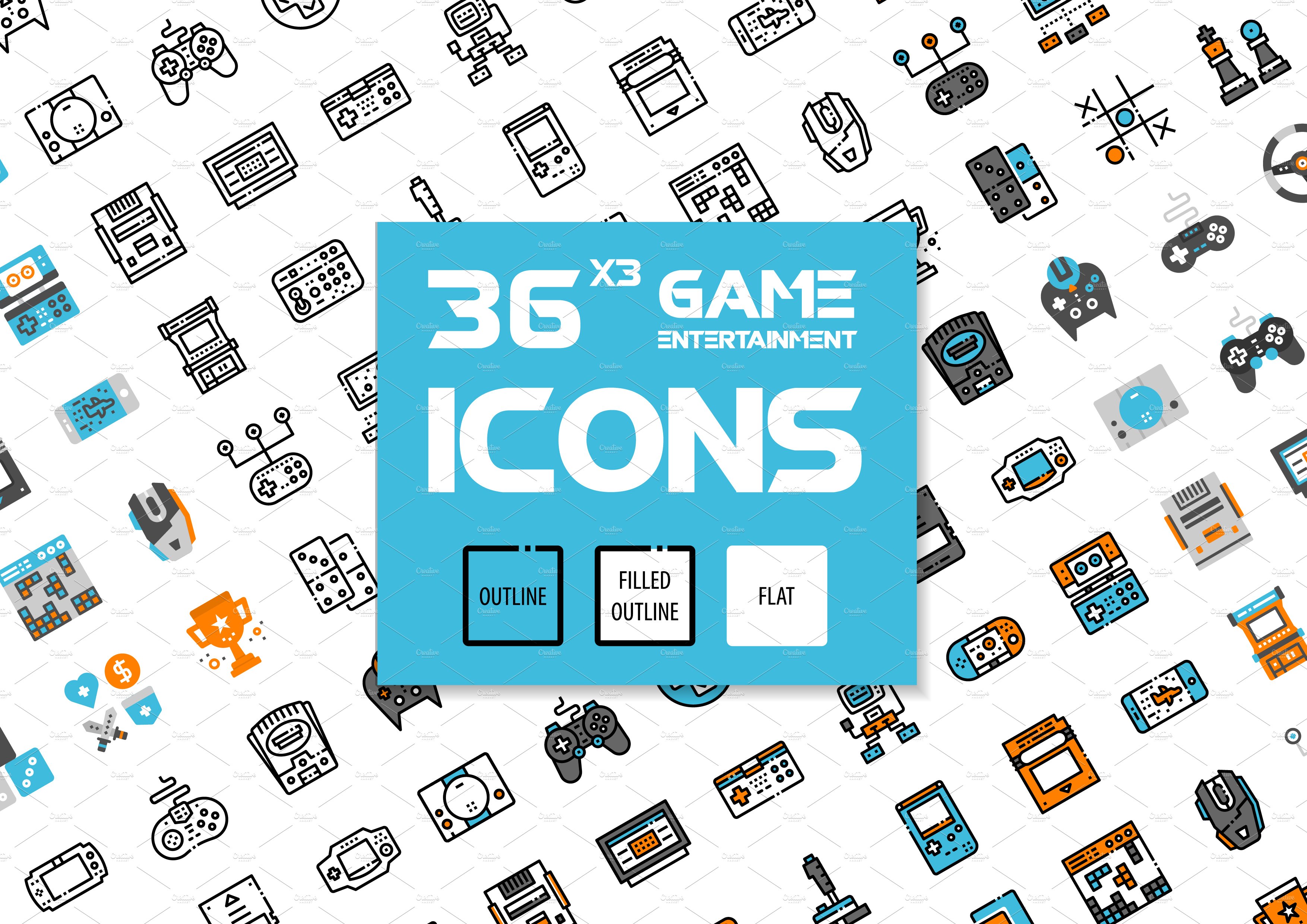 36x3 Game Entertainment icons cover image.