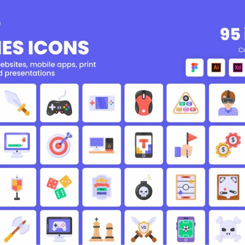 Flat Detailed Games Icons cover image.