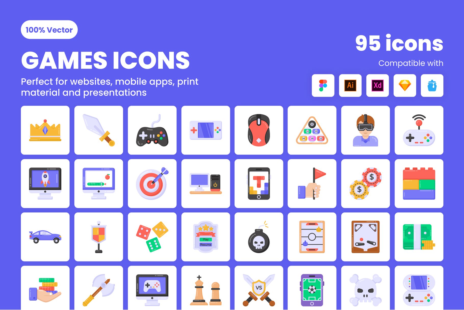 Flat Detailed Games Icons cover image.