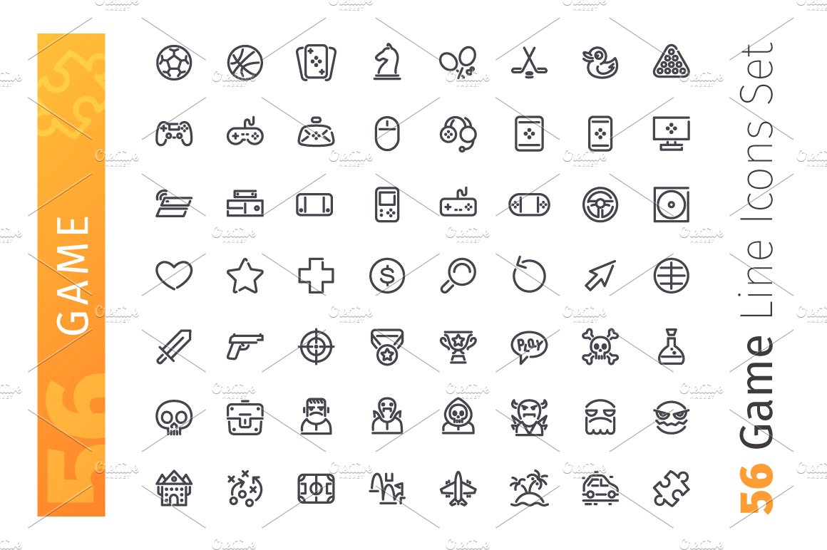 Game Line Icons Set preview image.