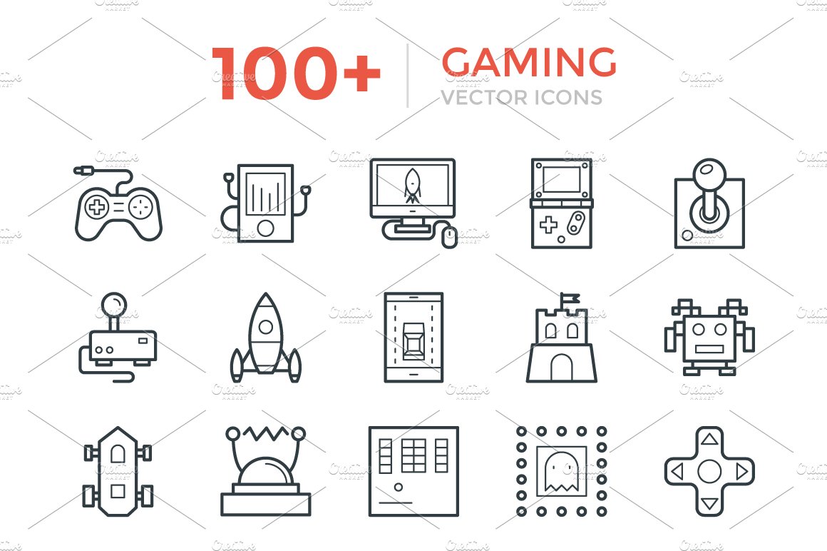 100+ Gaming Vector Icons cover image.