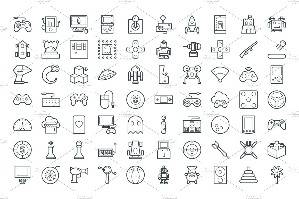 100+ Gaming Vector Icons preview image.