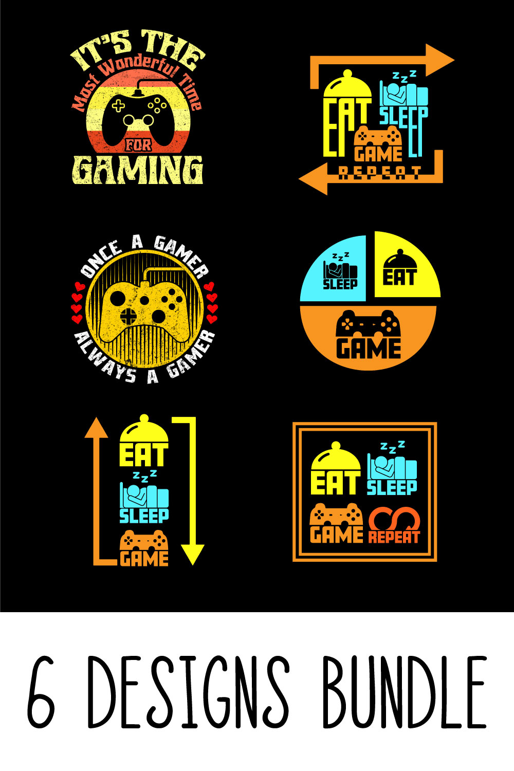 Gaming T-Shirt Designs Bundle pinterest preview image.