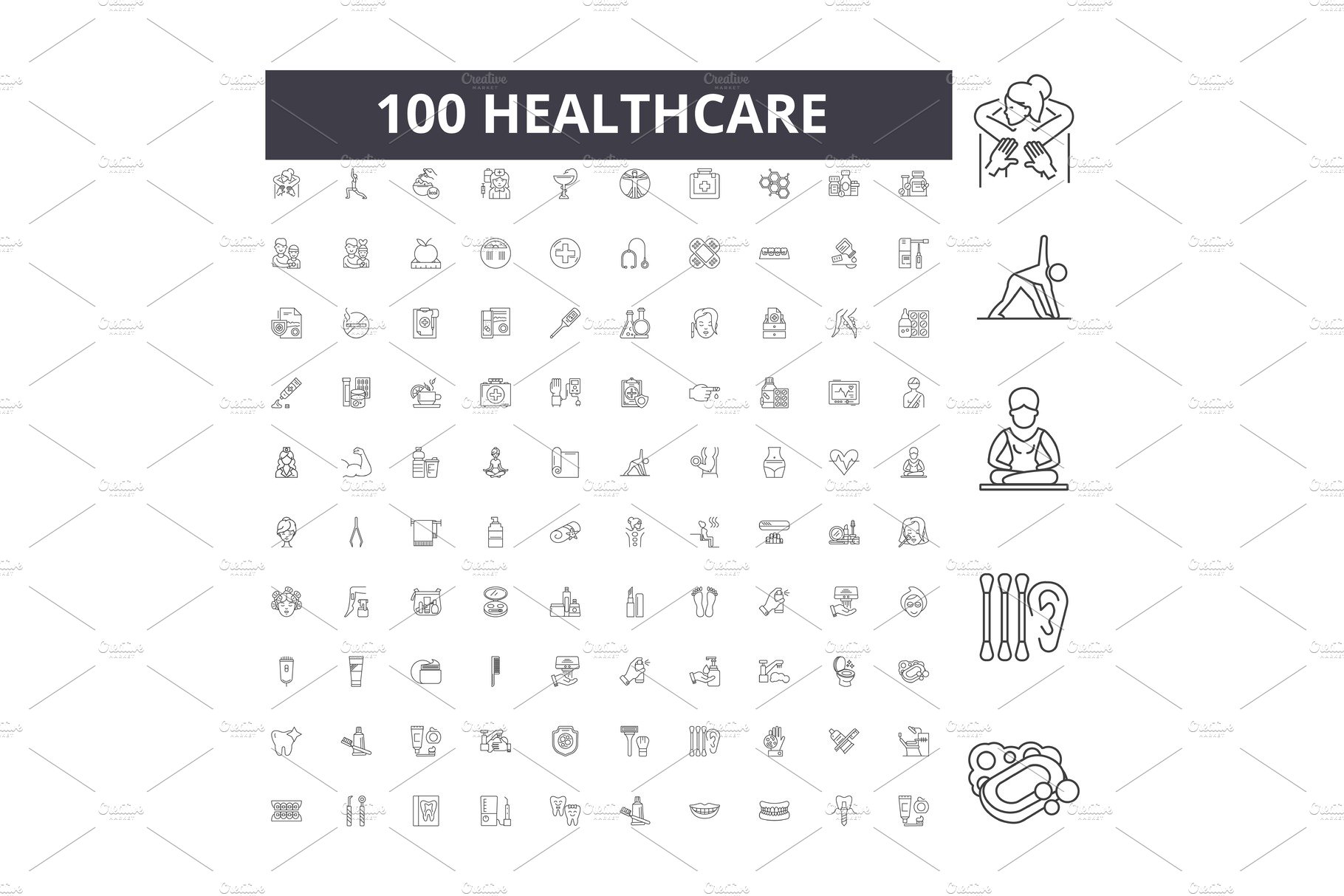 Healthcare line icons, signs, vector cover image.
