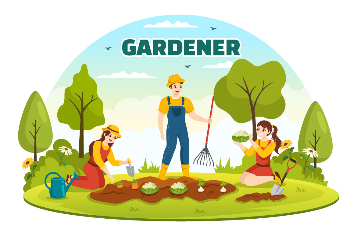 Group of people working in a garden.