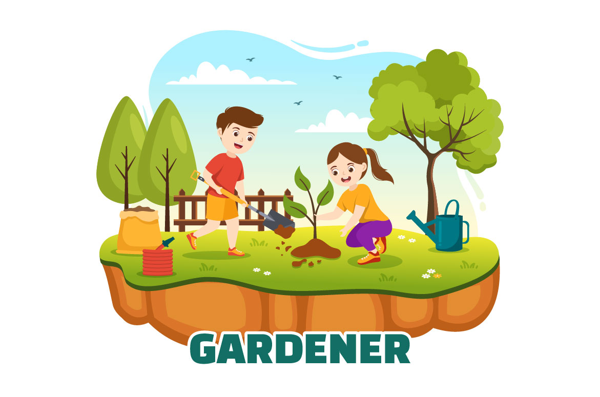 Man and a woman are working in the garden.