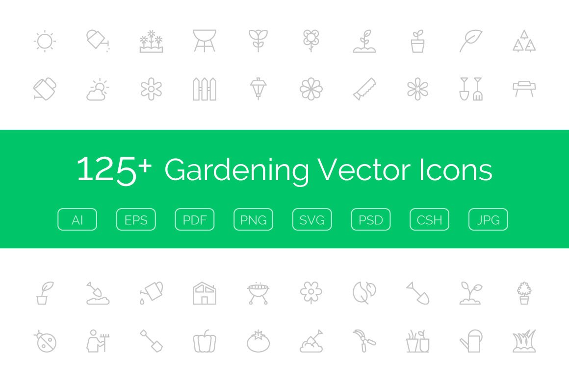 125+ Gardening Vector Icons cover image.