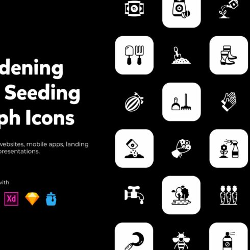 100 Solid Gardening Icons Vectors cover image.