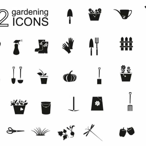 Gardening black icons cover image.
