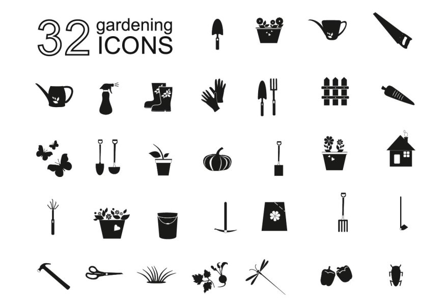 Gardening black icons cover image.