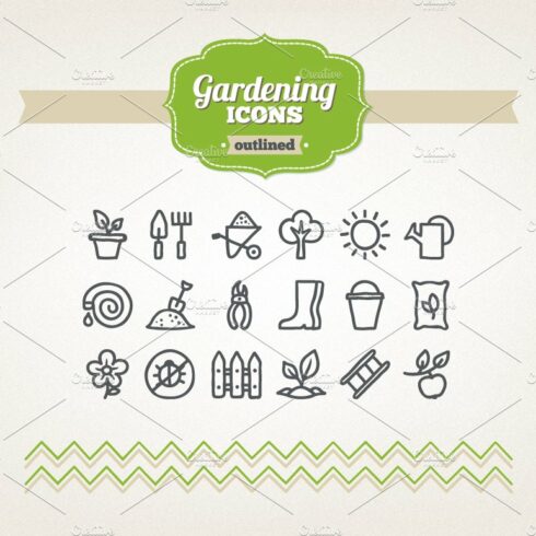 Hand drawn gardening icons cover image.