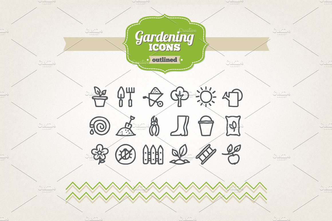 Hand drawn gardening icons cover image.