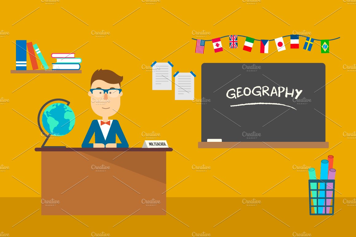 Geography teacher. Two illustrations preview image.