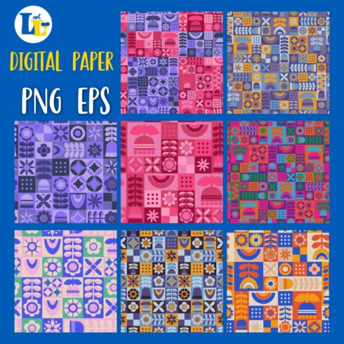8 modern seamless pattern groovy background | Designer Digital Paper Pack cover image.