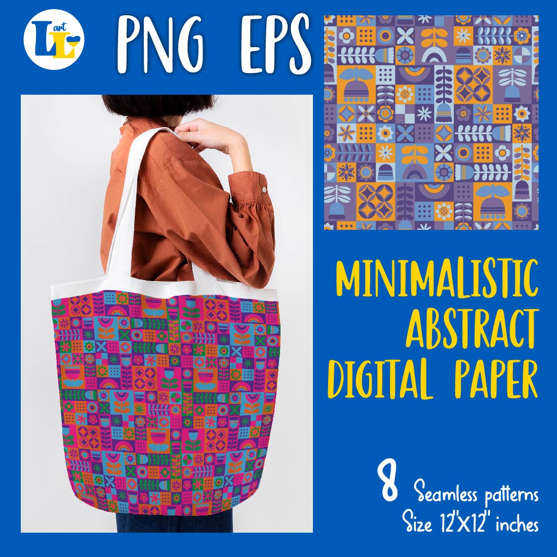 Woman carrying a colorful bag with the text png eps.