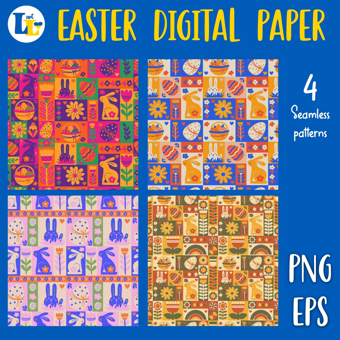 Easter seamless pattern groovy background| Designer Digital Paper Pack cover image.