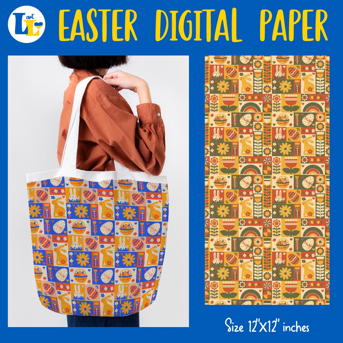 Easter seamless pattern groovy background| Designer Digital Paper Pack preview image.