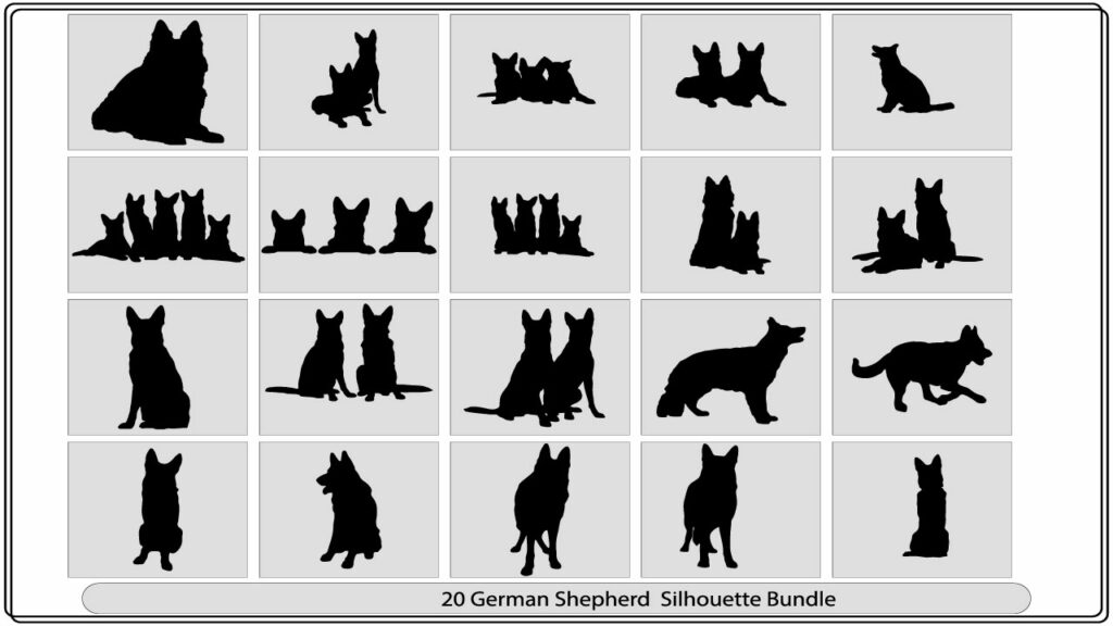 Black silhouette of German Shepherd dog,Vector black silhouette of a ...