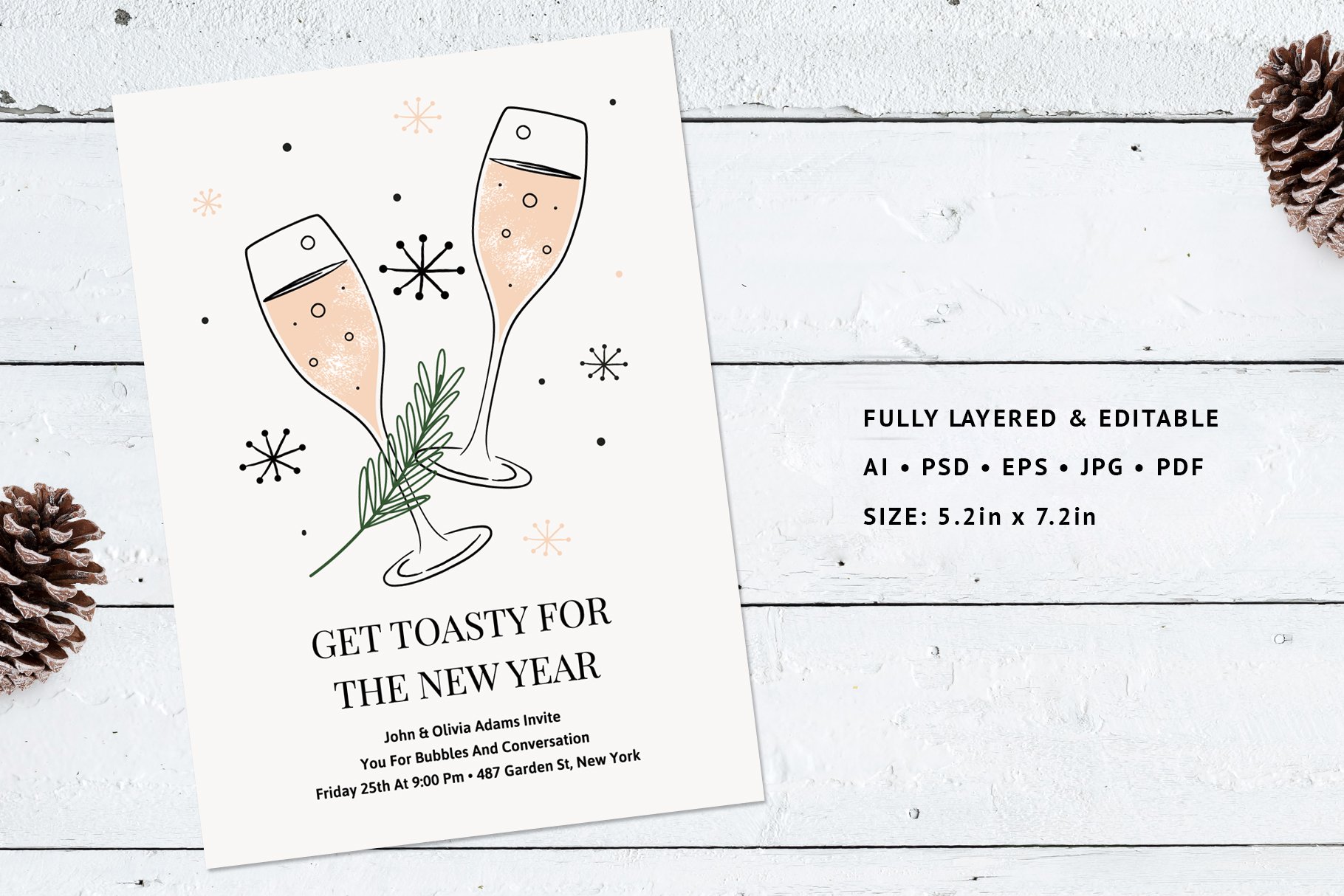 New Year's Party Invitation Template preview image.