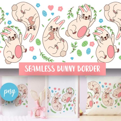 Seamless bunny border PNG+EPS cover image.