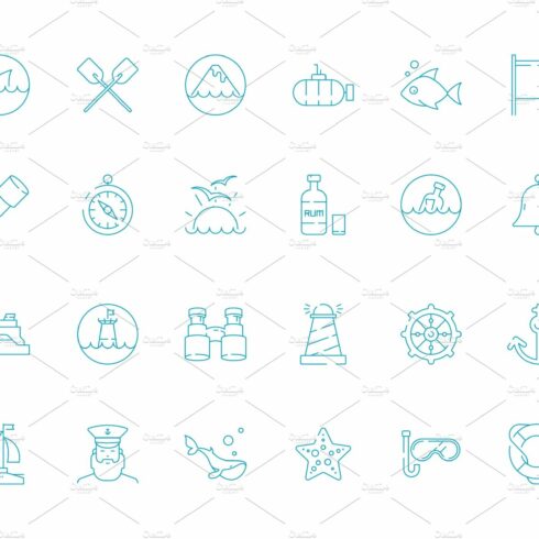 Marine icon. Nautical symbols cover image.