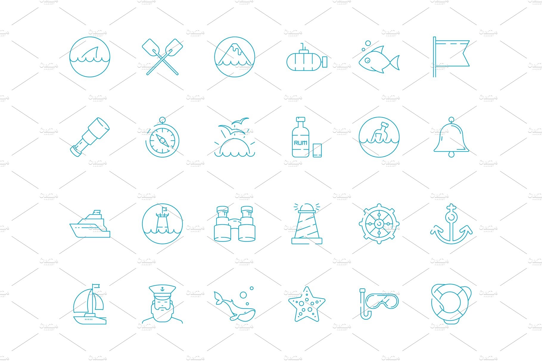 Marine icon. Nautical symbols cover image.