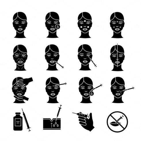 Neurotoxin injection glyph icons set cover image.