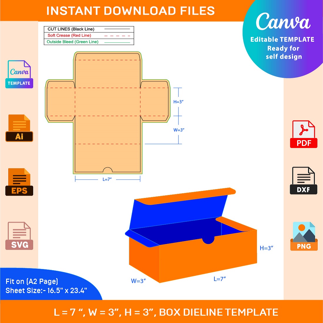 Gift Box Dieline Template SVG, Ai, EPS, PDF, PNG, DXF, JPG File cover image.