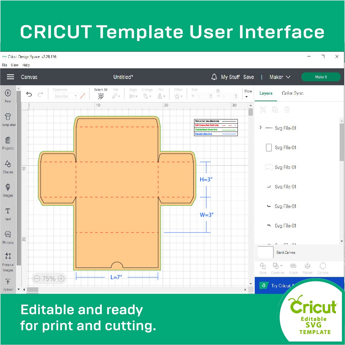 Screen shot of the cricut template user interface.