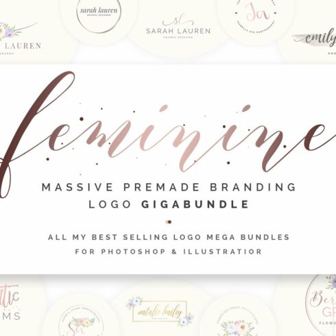 Feminine Premade Logo Gigabundle cover image.