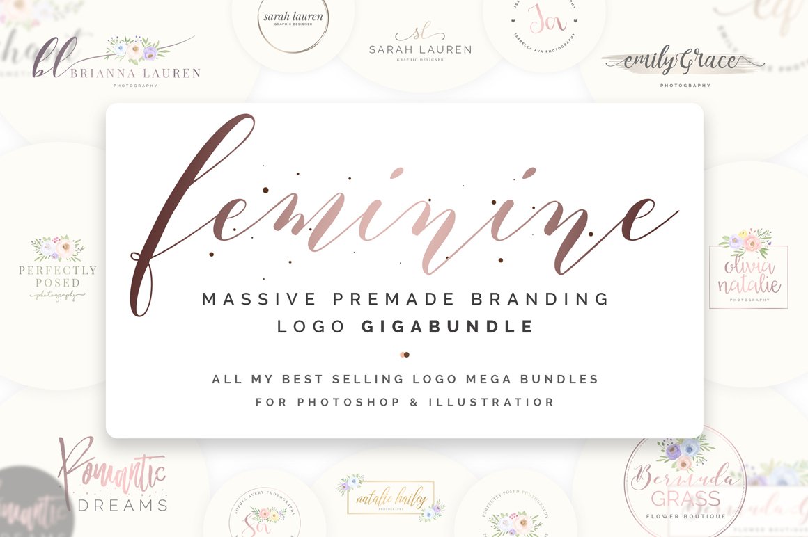 Feminine Premade Logo Gigabundle cover image.