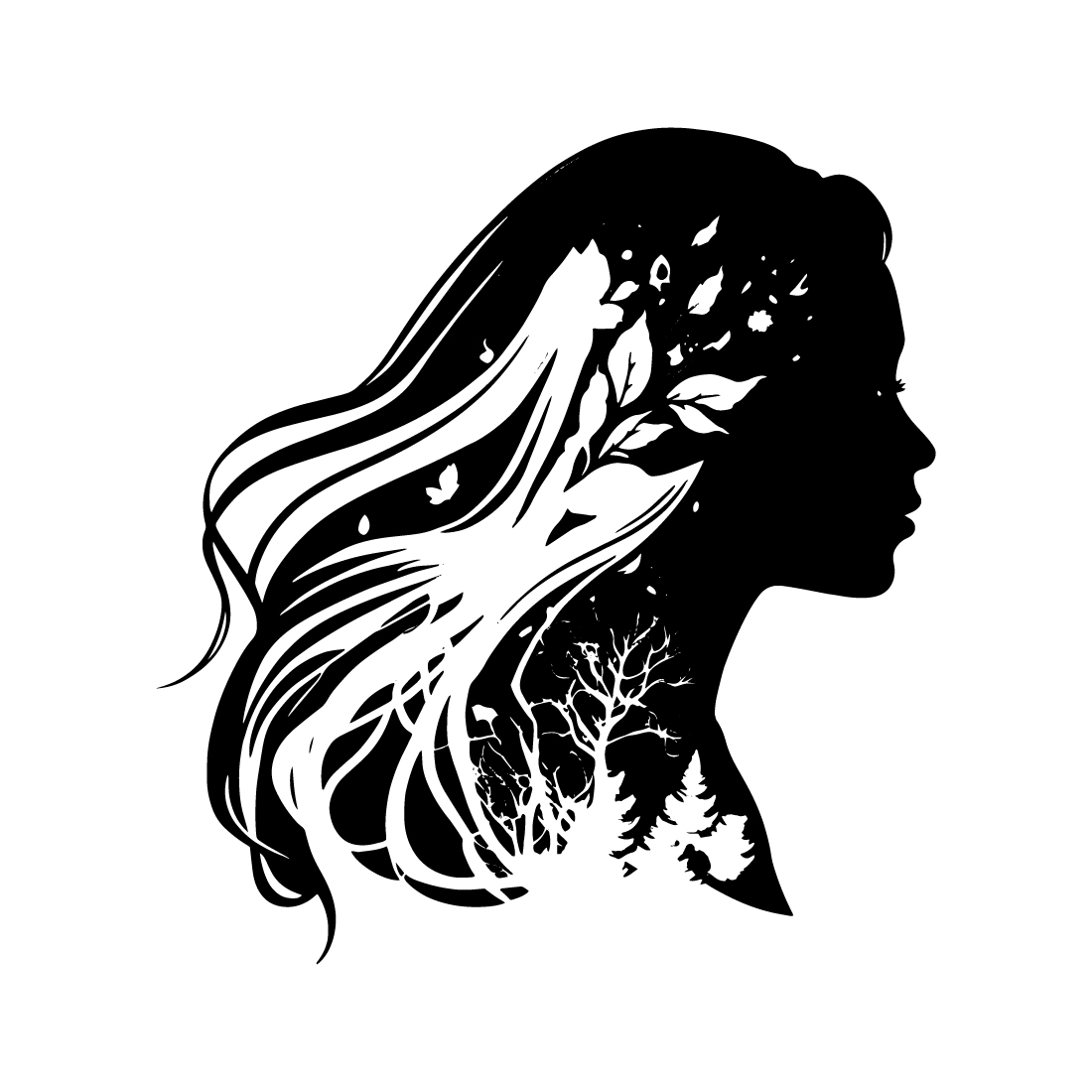Silhouette of a woman with long hair.
