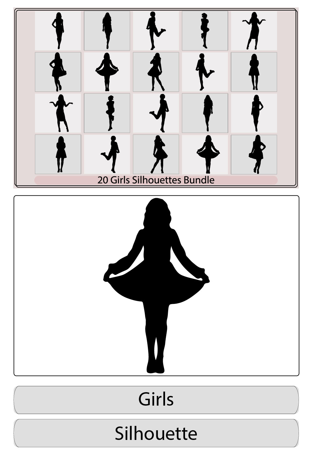 silhouette of a girl,vector black silhouettes of beautiful women,Women, group of silhouettes, pinterest preview image.