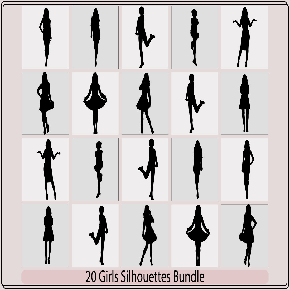 silhouette of a girl,vector black silhouettes of beautiful women,Women, group of silhouettes, cover image.