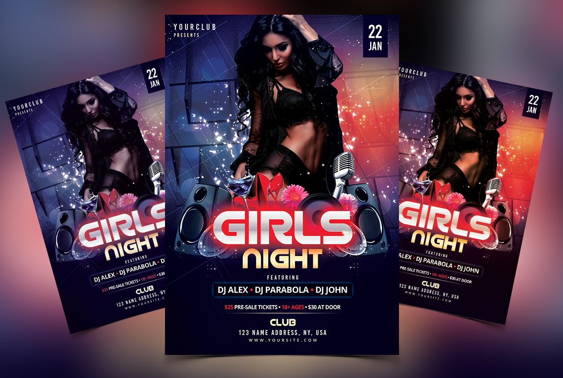 Girls Night - DJ PSD Flyer Template cover image.