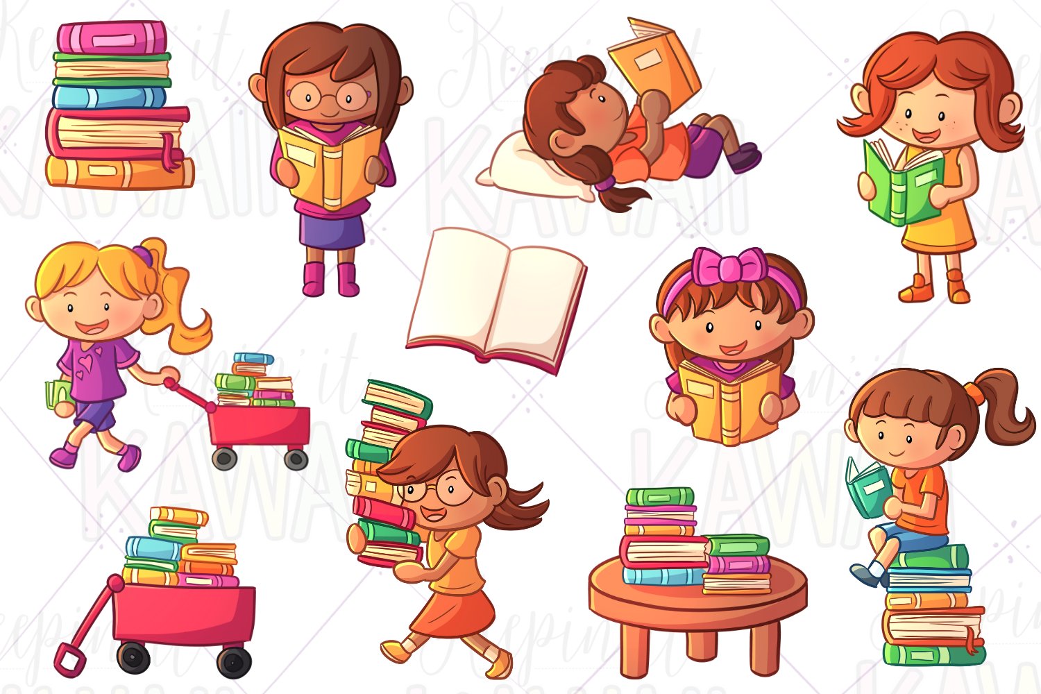 Reading Girls Clip Art cover image.