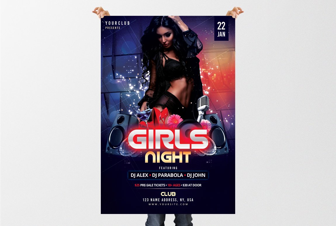 Girls Night - DJ PSD Flyer Template preview image.