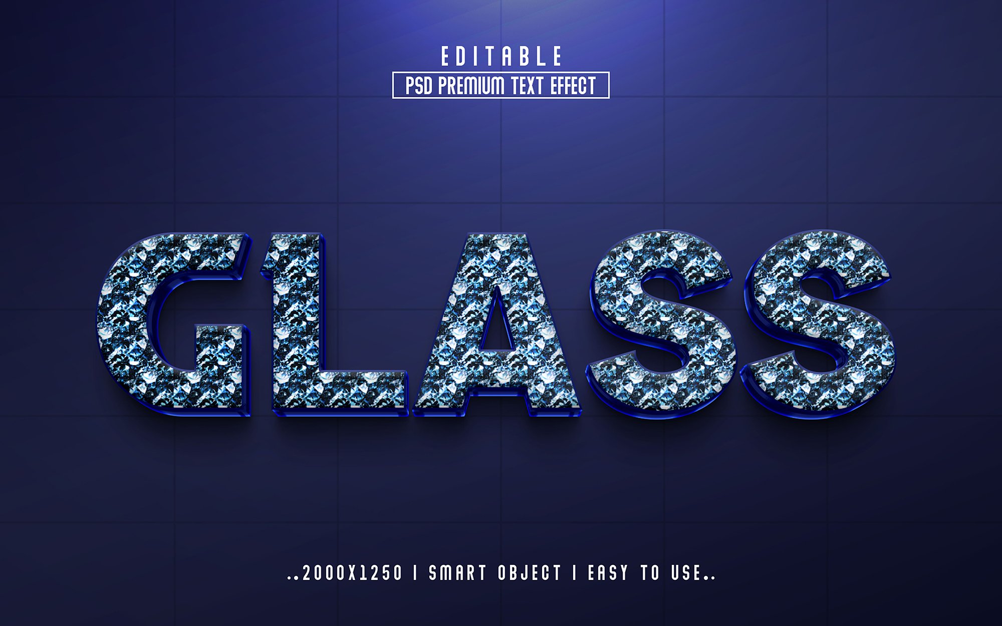 Blue glass text effect.