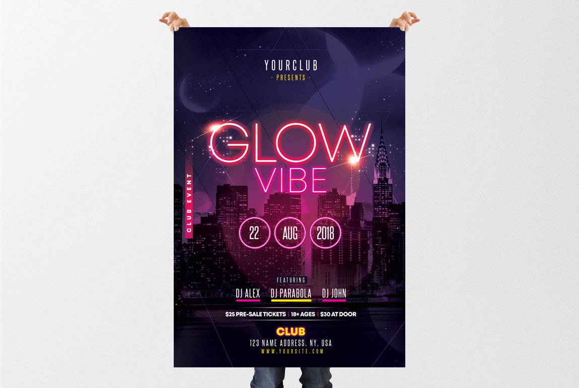 Glow Vibe - Party PSD Flyer Template preview image.