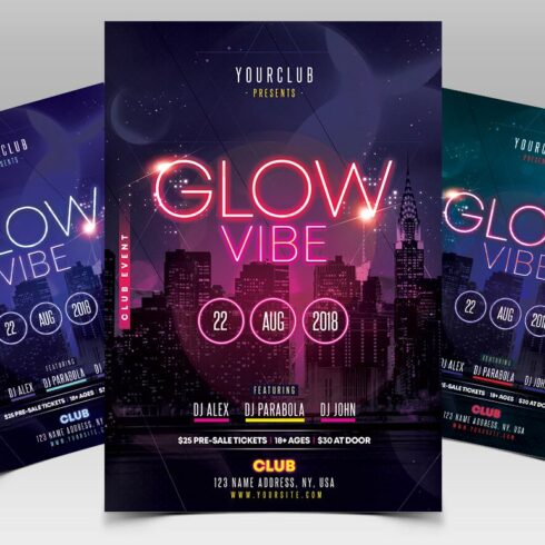 Glow Vibe - Party PSD Flyer Template cover image.