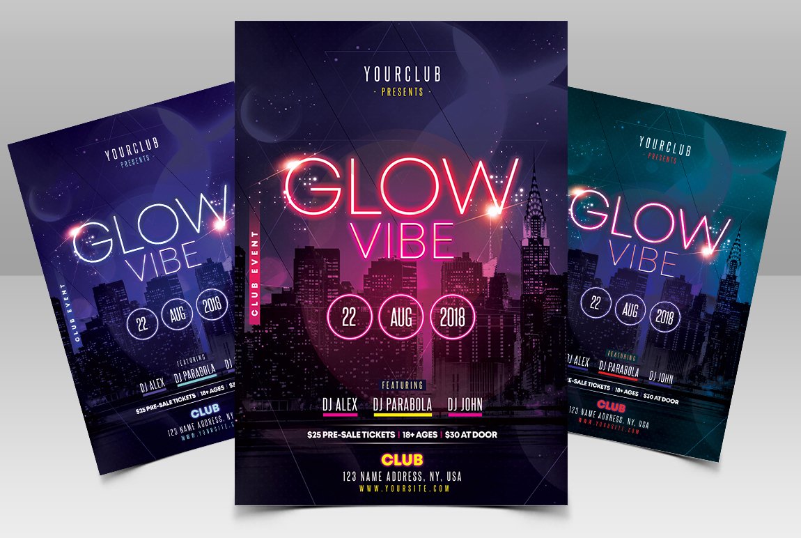 Glow Vibe - Party PSD Flyer Template cover image.