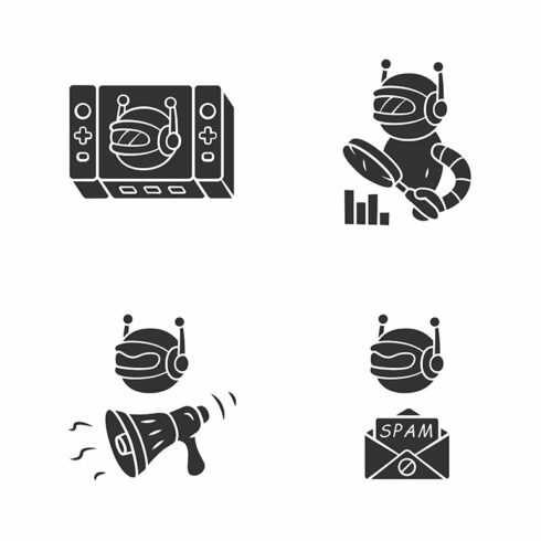 Web robots glyph icons set cover image.