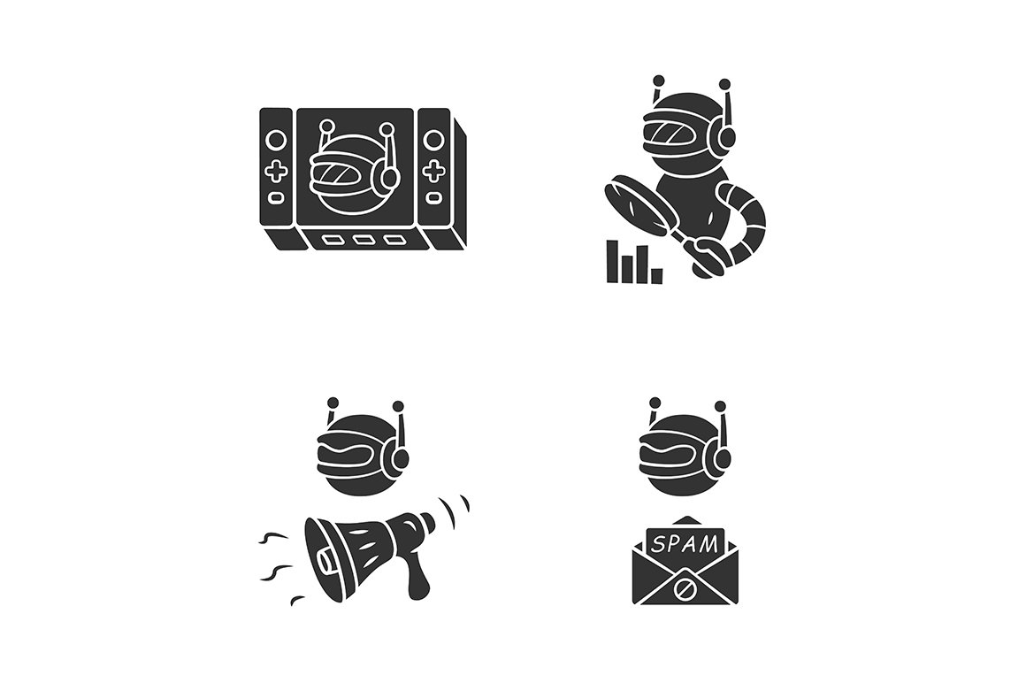 Web robots glyph icons set cover image.