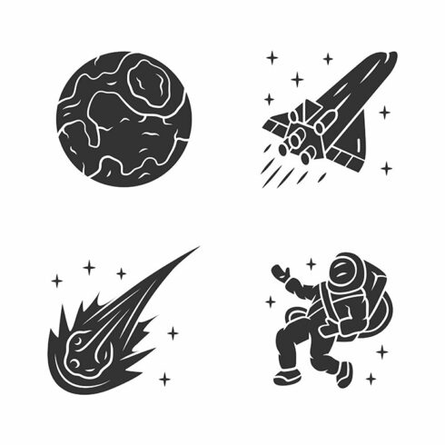 Astronomy glyph icons set cover image.