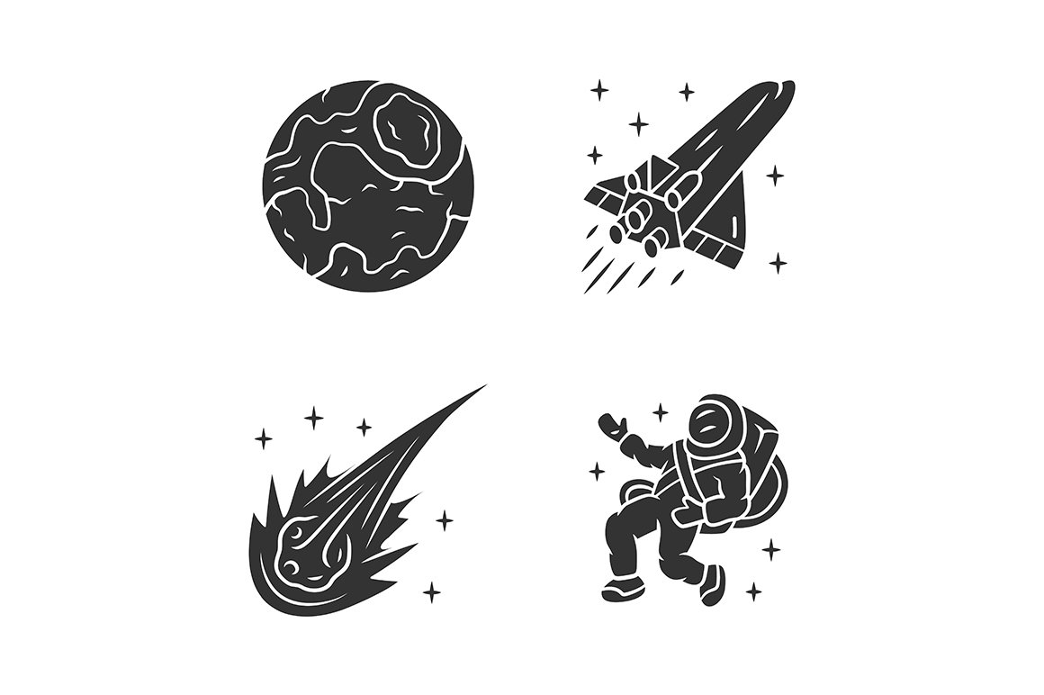 Astronomy glyph icons set cover image.
