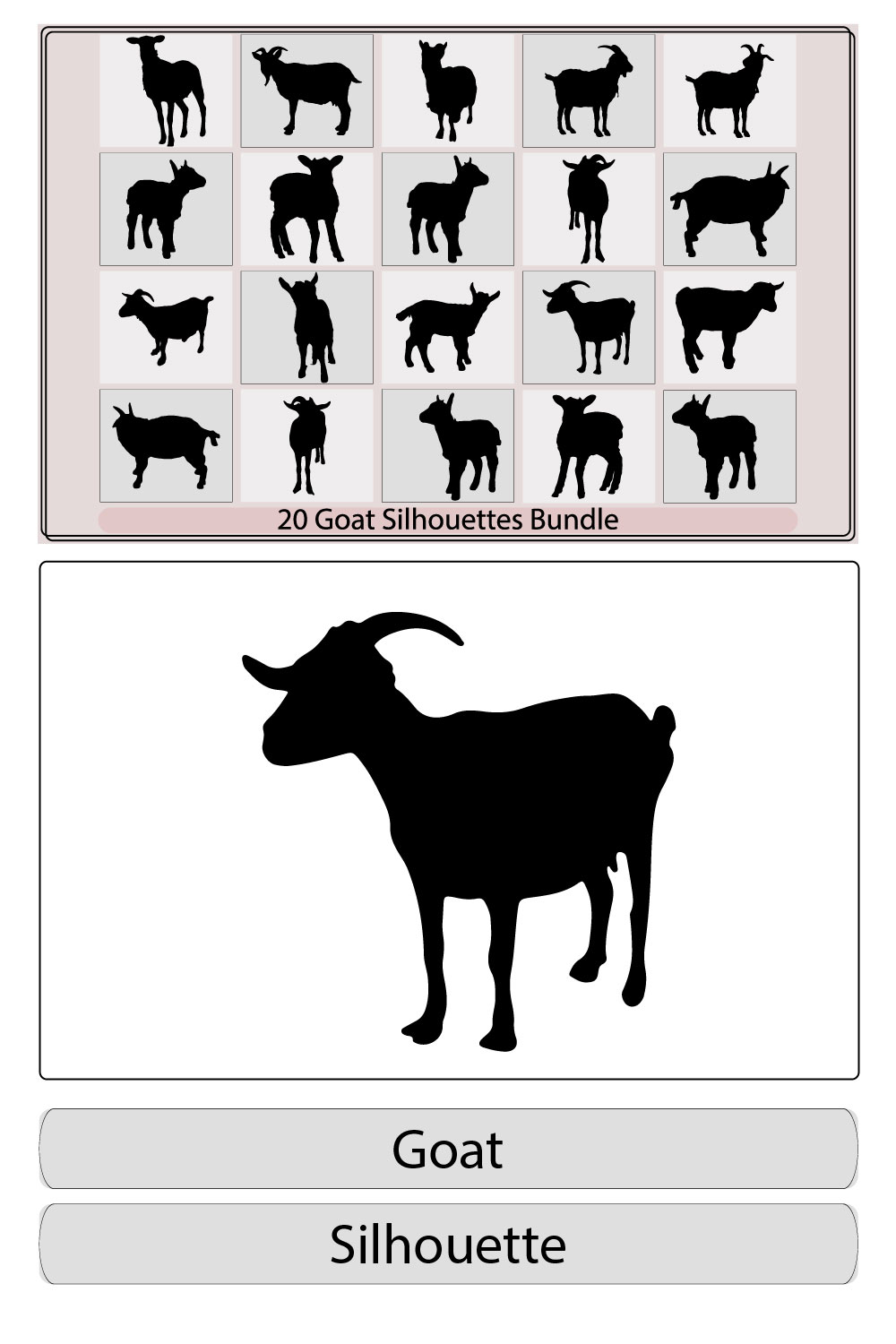 Goat Silhouette,goat animal farm icon,Goats isolated on white, hand drawn vector illustration,Goat vector silhouette Farm animal silhouette pinterest preview image.