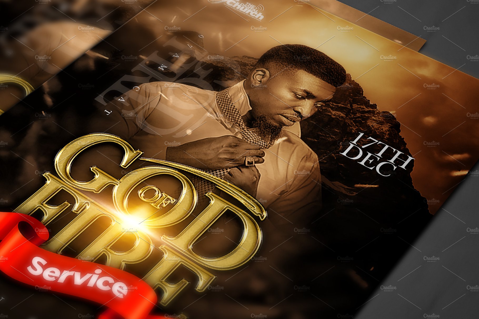 God of fire church flyer template cover image.