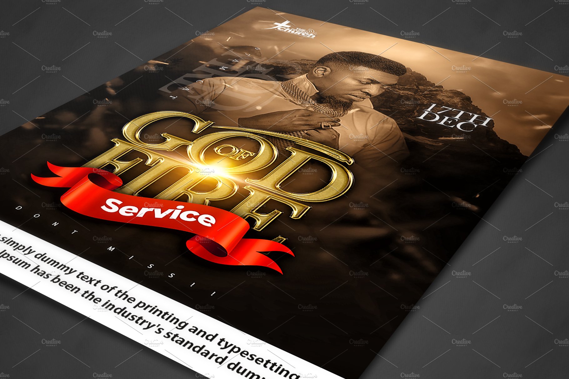 God of fire church flyer template preview image.