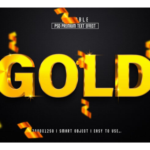 Gold text effect with a black background.